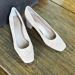 Franco Sarto Blush Suede Block Heel Pumps